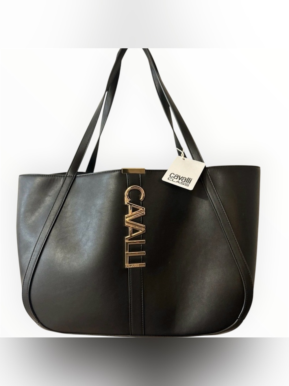 Cavalli Class Black Tote Bag with Gold Accents
